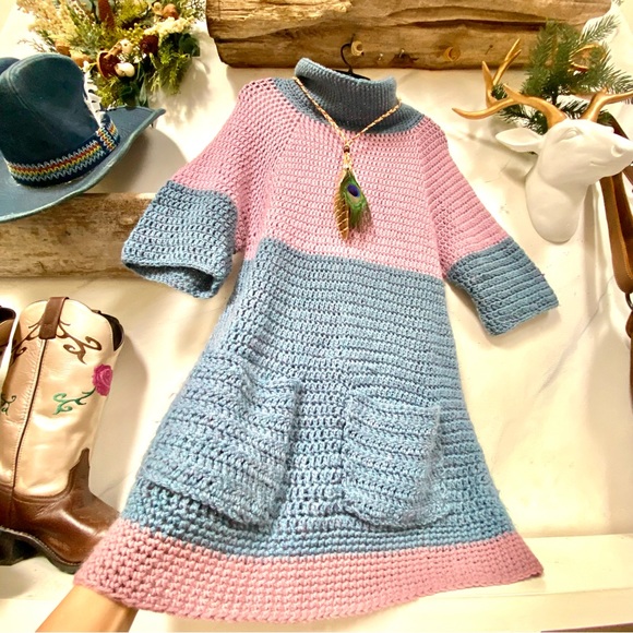 Artisan mini boho dress/tunic w cottage core granny farmhouse vibe - Picture 8 of 11